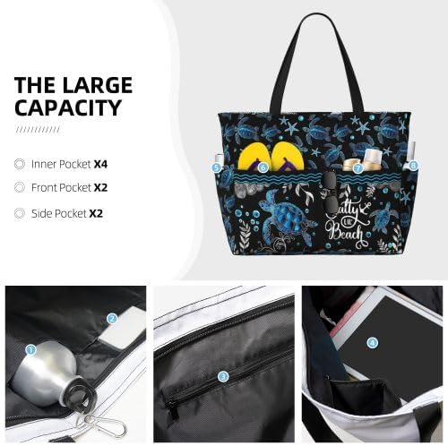 Beach Bag Tote Bags Waterproof Sandproof for Women Large Beach Tote Bag Foldable with Pockets for Weekend Vacation