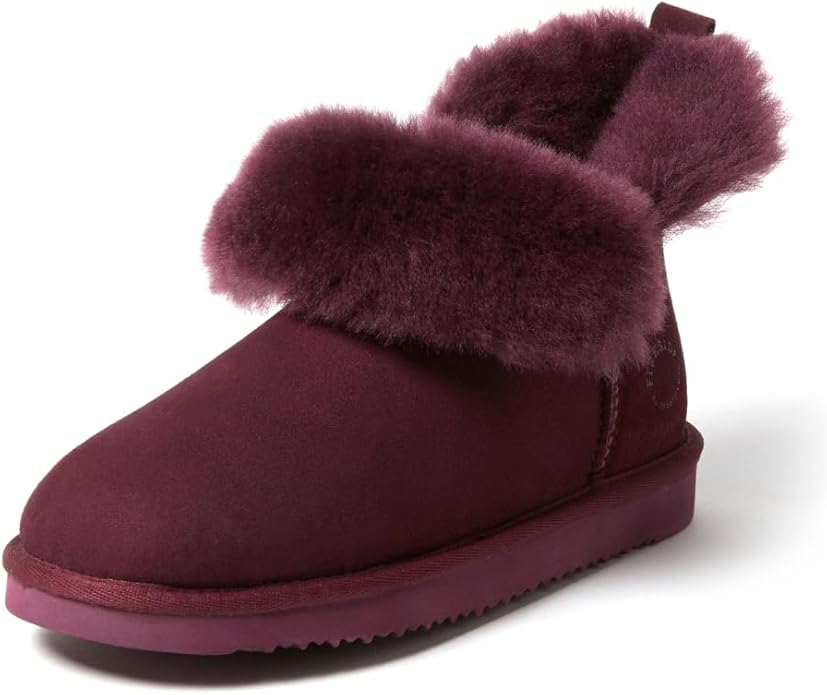 Dearfoams Women's Fireside Shearling Water Resistant Indoor/Outdoor Foldover Boot Slipper