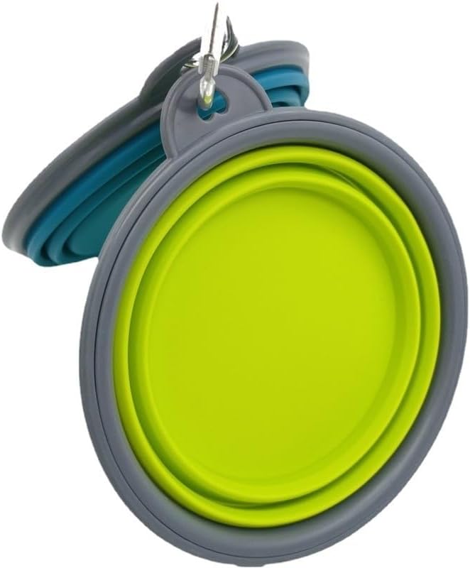 Large Collapsible Dog Bowl 35oz,2 Pack Portable and Foldable Pet Travel Bowls with 2 Carabiners & Lids for Dogs Cats and Small Animals (Blue+Green+Grey, 1000ml)