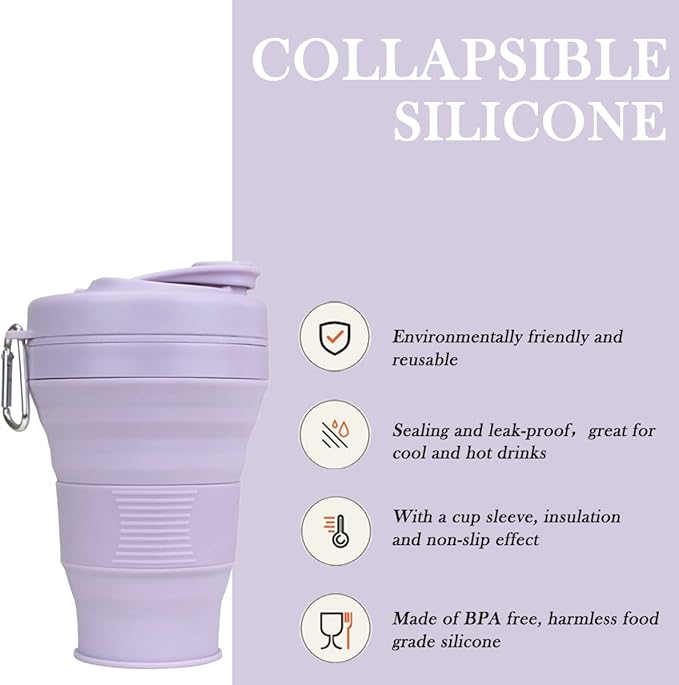 Silicone Coffee Cup with Straw lid Collapsible Cups for Traveling 20oz Lightweight Folding Water Mug for Picnic Hicking Camping Climbing