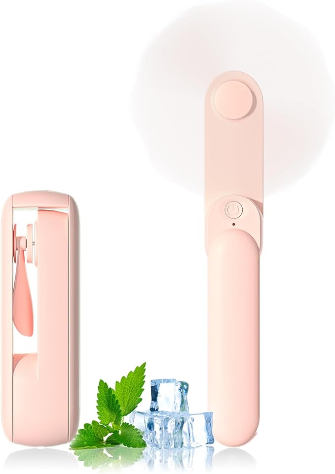 Lerat Portable Handheld Fan, 2 IN 1 Mini Hand Fan, Battery Operated [8-15 Working Hours], USB Rechargeable Personal Foldable Fan for Indoor, Small Pocket Fans Travel Essentials for Outdoor (Pink)