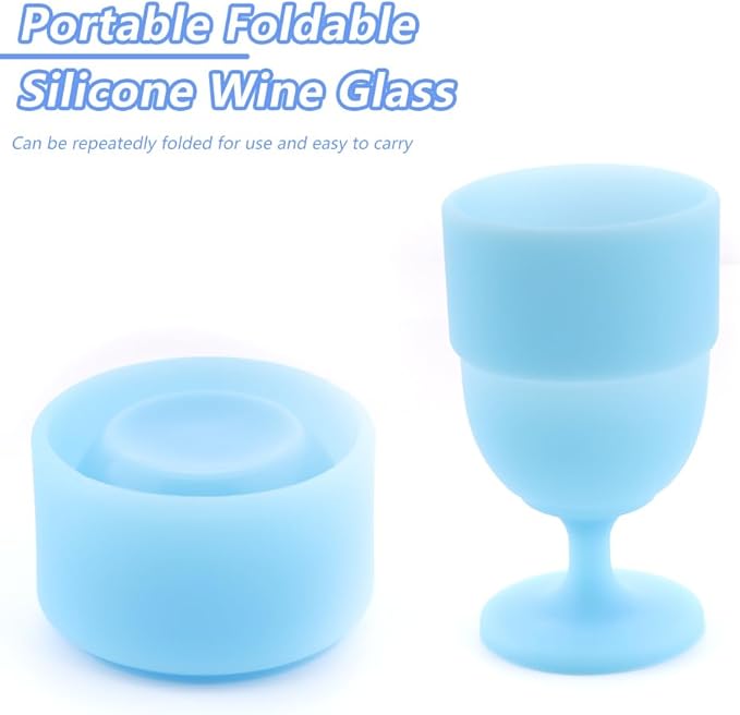 2 Pack Portable Collapsible Silicone Wine Glasses Travel Camp Wine Glasses for Picnic Indoor Outdoor Home Wedding Festival Anniversary Party, Reusable, Capacity 6.76 Oz