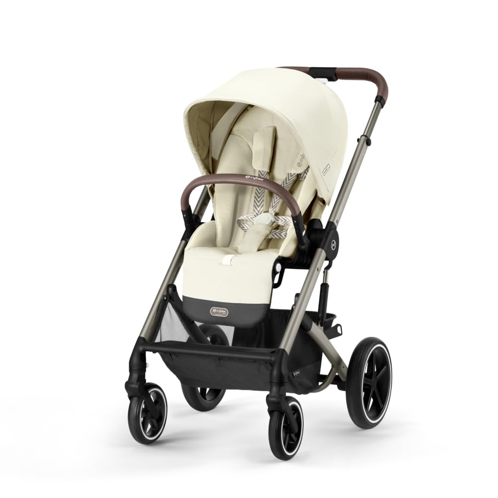 Cybex Balios S Lux Toddler and Baby Stroller with Reversible Seat, Unique One-Pull Harness, and Multiple Recline - Travel System Ready, with One Hand Fold, Taupe Frame/Seashell Beige Seat