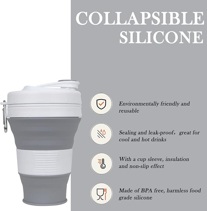 Silicone Coffee Cup with Straw lid Collapsible Cups for Traveling 20oz Lightweight Folding Water Mug for Picnic Hicking Camping Climbing