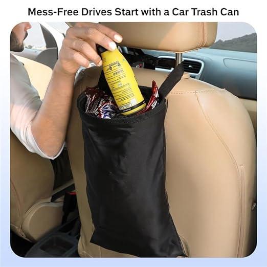 EcoNour 2 Pack Car Trash Bag | Washable Back Seat Hanging Bag with Elastic Opening & Easy Mount | Garbage Can with Waterproof Oxford Material | Accessories for Camping, Traveling & Outdoor