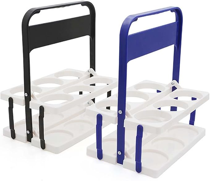 Collapsible Water Bottle Carrier,Portable 6 Holes Drink Carrier for Delivery,Reusable Plastic Beer Bottle Coffee Cup Holder with Handle for Catering Restaurant Travel Car,Blue & White