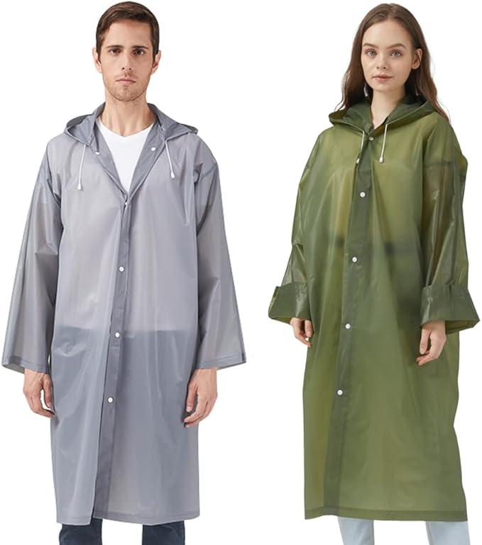 Rain Ponchos Raincoats for Adults Women, Reusable Rain Jacket Coats with Hood for Family Disney Park Travel 2 Pack