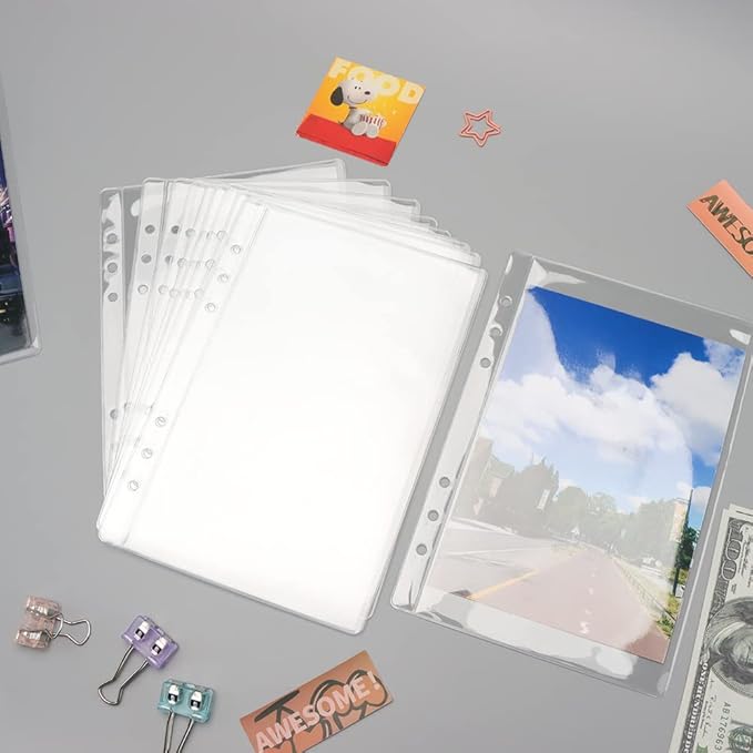 A5 Binder Pockets 12pcs Clear PVC Binder Pouches 6 Holes Zipperless Side Open Cash Budget Envelopes Waterproof Document Filing Bags for A5 Binder Protectors Photos, Cash Organize