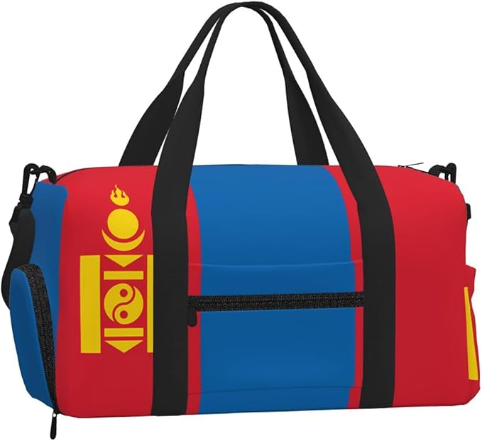 Mongolian flag Print Gym Bag with Shoe Compartment for Women Men, 17.7in Sports Duffle Weekender Tote, Overnight Travel Duffel Bag Carry On