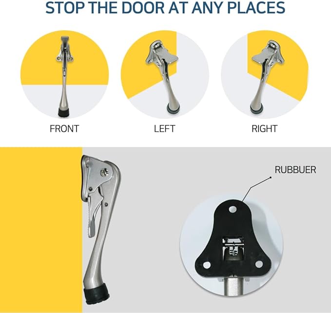 One Touch Kickdown Door Stopper, Door Holder, Heavy Duty Door Stops, Bottom of Door, Height-Adjustable Rubber Tips by HASHI (White, 6 inch x 1pack)