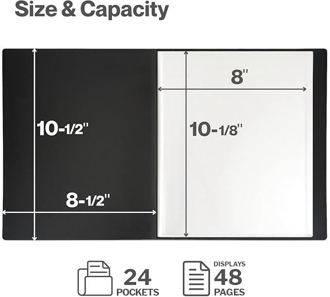 CRANBURY Portfolio Binder for 8x10 Photos (Blue), Poly Plastic 8 x 10 Art Presentation Book with Clear Plastic Sleeves, 24 Pages Hold 48 Pictures, 10x8 Photo Book with Customizable Front Pocket