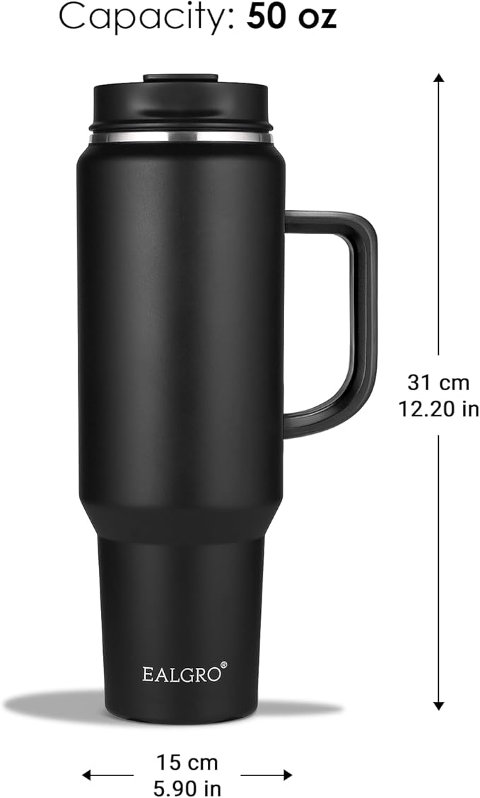 50 oz Tumbler with Handle, Insulated Tumblers with Lid and Straw, Large Metal Sports Water Bottle Jug, Thermal Stainless Steel Travel Coffee Mug Cup, Dark Rainbow
