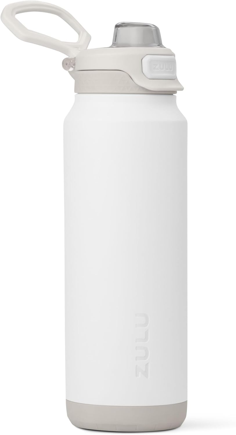 ZULU Powerfill Pro 32oz Stainless Steel Water Bottle with Quick Fill Lid, Triple Walled Vacuum Insulated Metal, Leak Proof Locking Lid, Sip and Chug, Reusable BPA Free, White