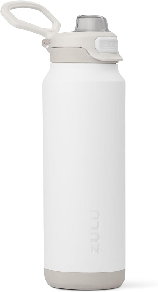 ZULU Powerfill Pro 32oz Stainless Steel Water Bottle with Quick Fill Lid, Triple Walled Vacuum Insulated Metal, Leak Proof Locking Lid, Sip and Chug, Reusable BPA Free, White