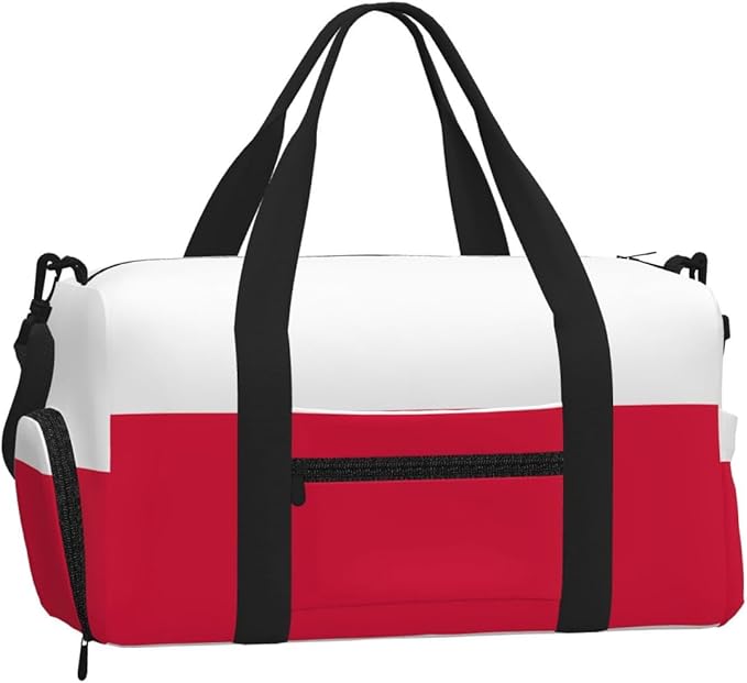 Polish flag Print Gym Bag with Shoe Compartment for Women Men, 17.7in Sports Duffle Weekender Tote, Overnight Travel Duffel Bag Carry On