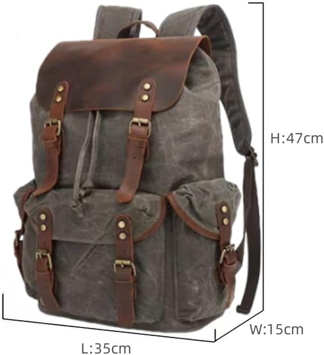 Genuine Leather Canvas waxed Backpack Travel Rucksack Laptop Bag