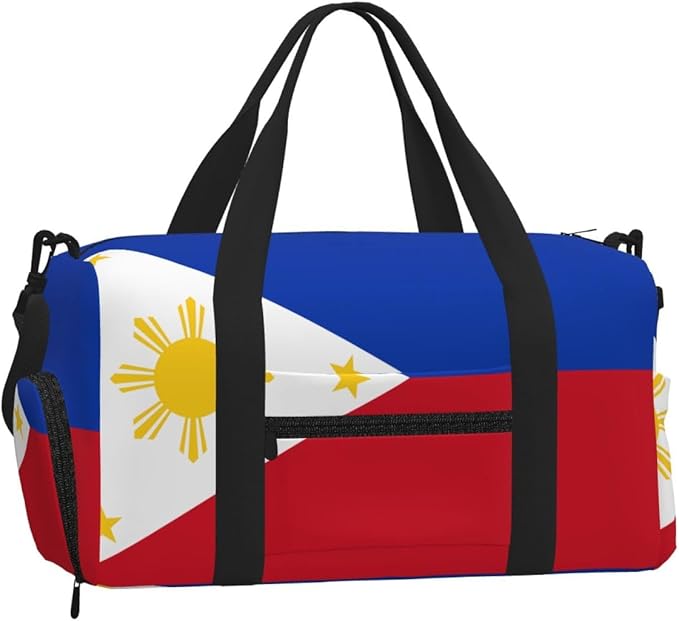 Philippine flag Print Gym Bag with Shoe Compartment for Women Men, 17.7in Sports Duffle Weekender Tote, Overnight Travel Duffel Bag Carry On
