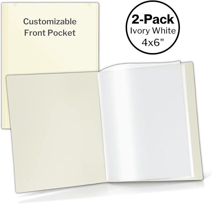 CRANBURY Small Photo Album 4x6 (Ivory), 2-Pack 4 x 6 Photo Book, 24 Pockets Shows 48 Pictures, Mini Plastic Picture Album Binder with Customizable Cover
