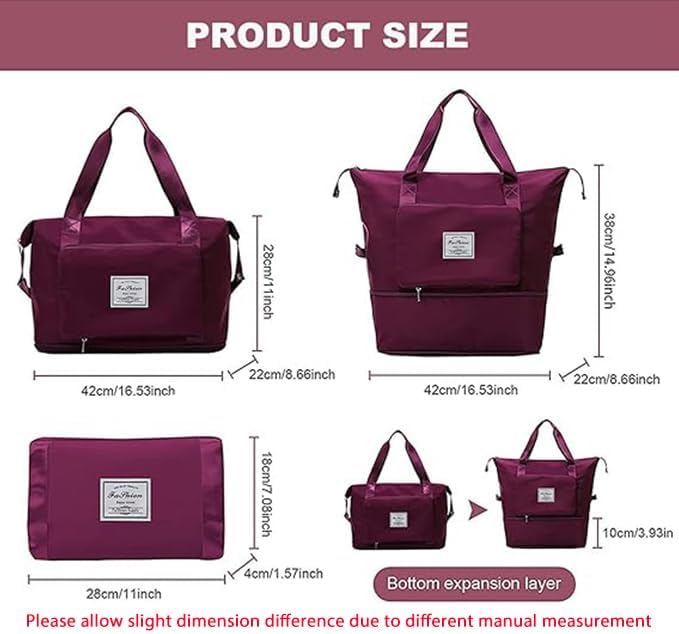 Large Capacity Travel Bag, Foldable Travel Bag, Expandable Travel Duffel Bag, Collapsible Waterproof Large Capacity Travel Handbag, Overnight Bag for Women and Man