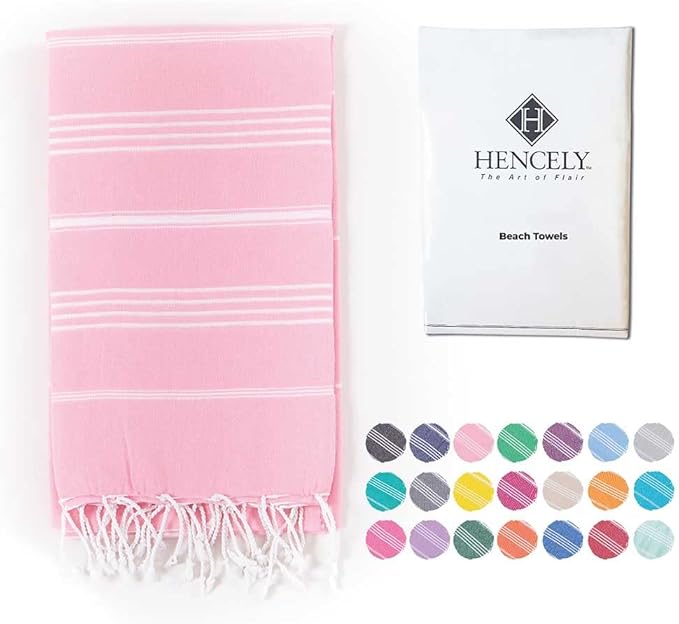 Hencely Turkish Beach Towel 37x68 Oversized, Sand-Free, Quick-Dry, Lightweight - Travel Essential for Pool & Bath - Striped 100% Cotton Bathroom Towels Accessories Gift (Light Pink)