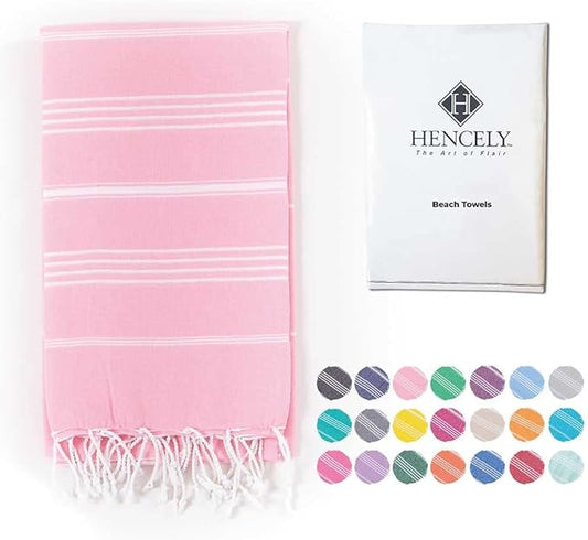 Hencely Turkish Beach Towel 37x68 Oversized, Sand-Free, Quick-Dry, Lightweight - Travel Essential for Pool & Bath - Striped 100% Cotton Bathroom Towels Accessories Gift (Light Pink)