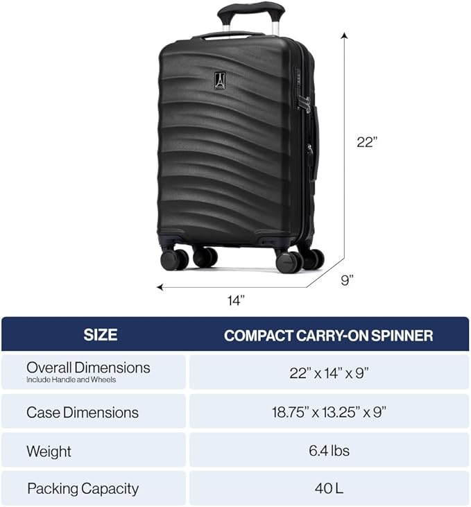 Travelpro Maxlite Air V2 Hardside Expandable Carry on Luggage, 8 Spinner Wheels, Lightweight Hard Shell Suitcase, TSA lock, Black, Compact Carry On 19-Inch