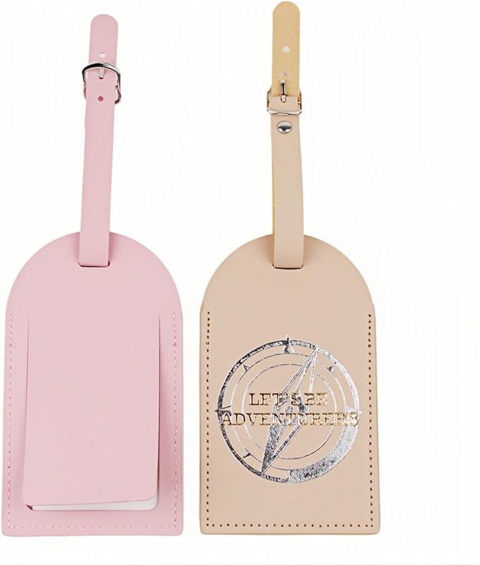 Luggage Tags for Suitcases, PU Leather Luggage Flip Privacy Cover Protection Tags Luggage Tags, for Travel Essentials, Stylish Baggage Labels for Handbags(2 Pack,Compass