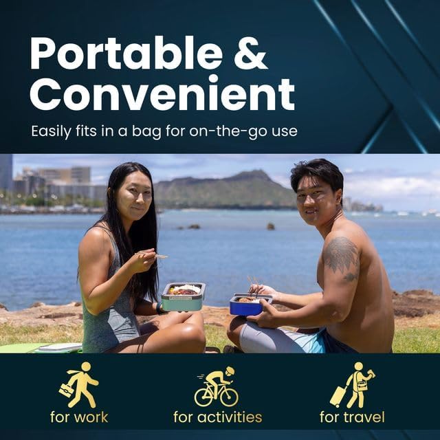 Hot Bento PLUS Self Heated Lunch Box and Food Warmer Removeable Battery Powered, Portable, Cordless, Hot Meals for Office, Travel, Jobsite, Picnics, Outdoor Recreation, Kitchen Meal Prep (Ocean)