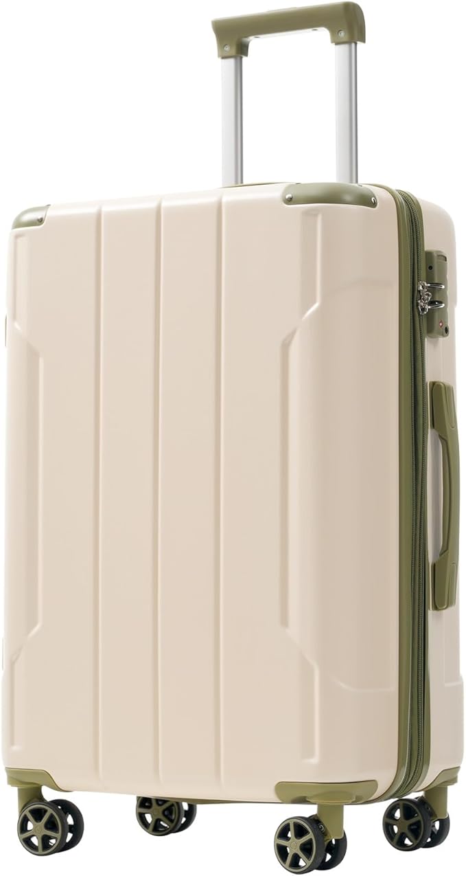 28 Inch Large Checked Luggage Hardside Suitcase with Spinner Wheels, Lightweight Expandable Hard Shell ABS Suitcases with TSA Lock, Large Travel Luggage for Women, Men, White Green