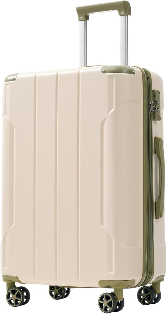 28 Inch Large Checked Luggage Hardside Suitcase with Spinner Wheels, Lightweight Expandable Hard Shell ABS Suitcases with TSA Lock, Large Travel Luggage for Women, Men, White Green