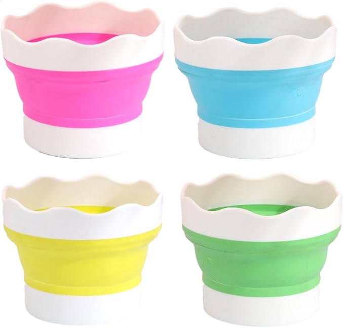 4 PCS Collapsible Paint Brush Washer Multifunctional Collapsible Bucket Foldable Water Cup Portable Silicone Washing Bucket Brush Holder Mini Foldable Washing Buckets for Watercolor Oil Painting
