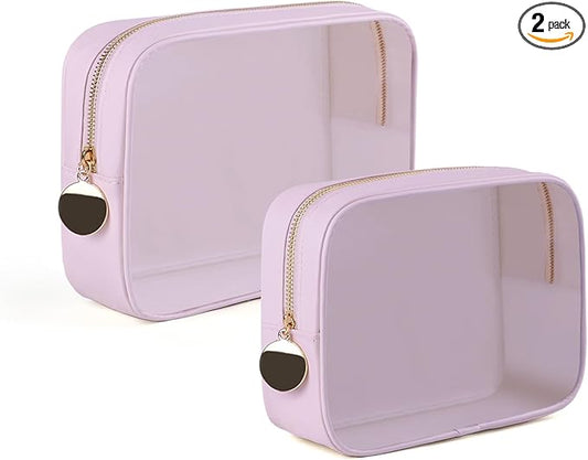 2PCS Clear Makeup Bag Set, Waterproof TPU Purse Organizer Pouches, TSA Approved Toiletry Bag, Diaper Bag Organizer Pouch, Travel Organizer Bags for Women and Kids