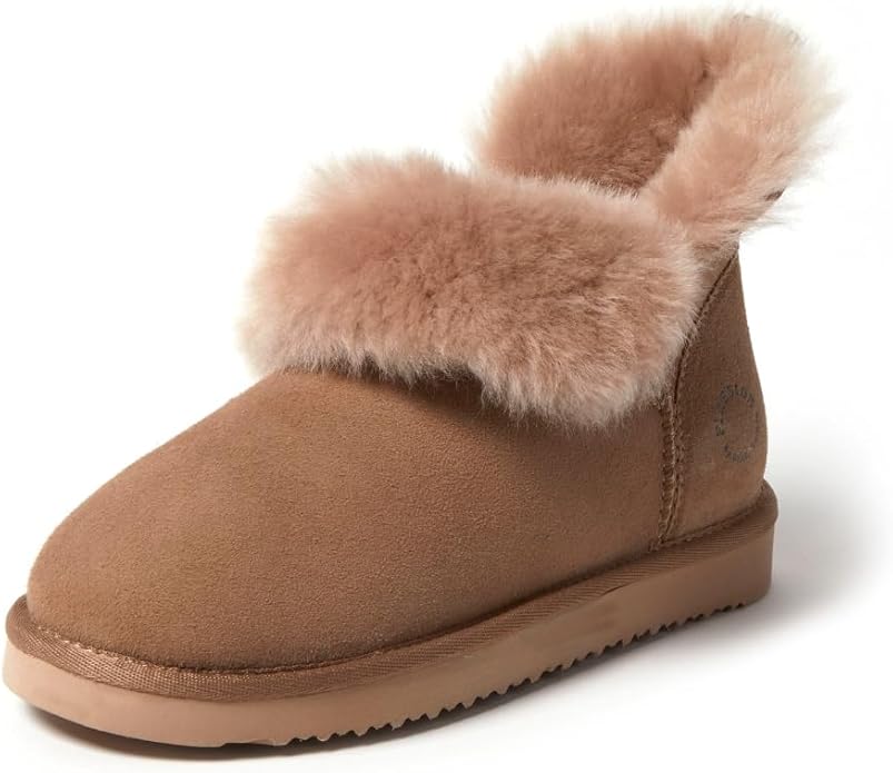 Dearfoams Women's Fireside Shearling Water Resistant Indoor/Outdoor Foldover Boot Slipper