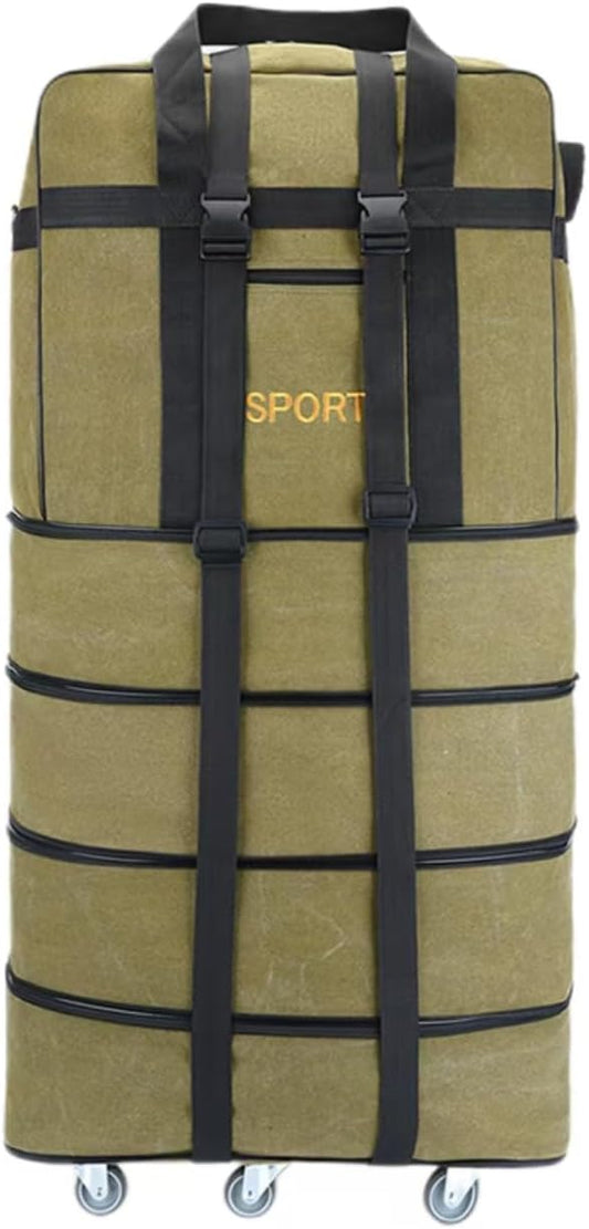 Expandable Extra Large Travel Canvas Duffel Bag with Wheels Lightweight Traveling Foldable Suitcase (Yellow Canvas, XL - 6 wheels)