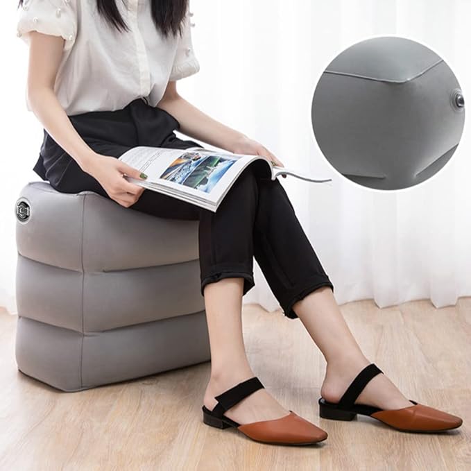 Inflatable Foot Rest Pillow for Travel, Kids/Adults Airplane Travel Pillow Kids Bed-Adjustable Height Cushions,for Kids to Sleep While Traveling,Suitable for Car,Office,Home,Travel (Grey)