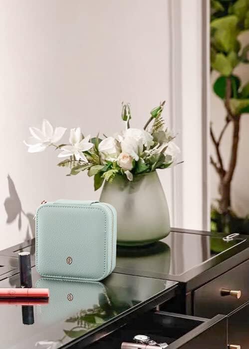 S.Leaf Travel Jewelry Organizer Travel Jewelry Boxes for Women Small Jewelry Travel Case Box Portable Travel Jewelry Case Travel Case Mini Jewelry (02_Lychee_Haze_Blue)