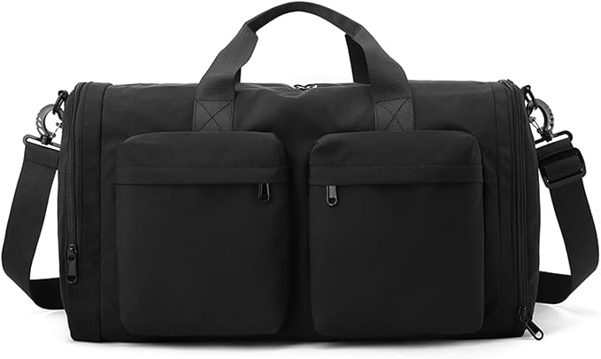 ZUEVI Gym Duffel Bag for Men Women with Shoe and Wet Compartment Lightweight Foldable Carry On Sports Travel Bag for Training Yoga Weekender(Black)