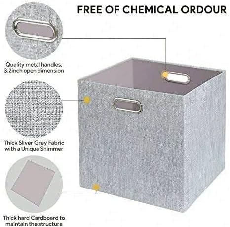 Thicker Fabric Storage Cubes 13 inch Collapsible Storage Bins for Organization, Cubby Storage Boxes for Organizing Shelf Cabinet Bookcase, 2pcs, Sliver Grey