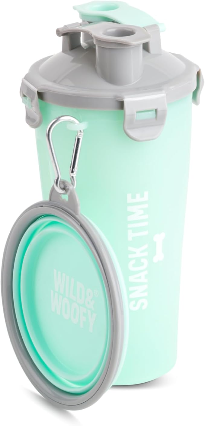 Wild & Woofy Break Time 2-in-1 Pet Travel Bottle and Collapsible Bowl - Seafoam