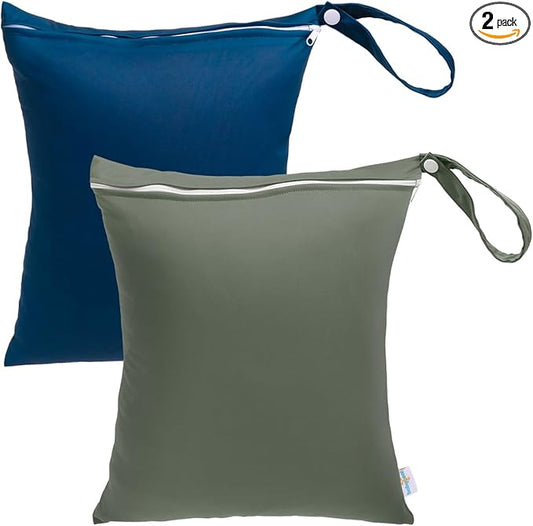 babygoal Travel Laundry Bags 2 Pack, Ideal for Travel, Gym and Swimming-Washable Waterproof Wet Dry Bags for Dirty Clothes, Bathing Suits and Swimsuits(olive green and lake blue)