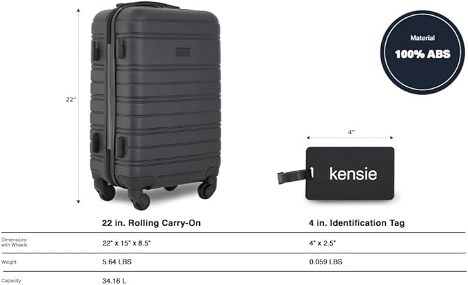 kensie 22" Peonies Hardside Carry-On Luggage with ID Tag, Black