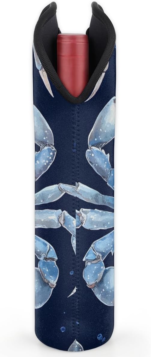 Neoprene Wine Tote, Bottle Carrier Gag Insulating Neoprene Thicker, Insulated Wine Bag for Travel Holds Two Bottles, Bottle Carrier Bags Protect the Bottles, Blue Crab