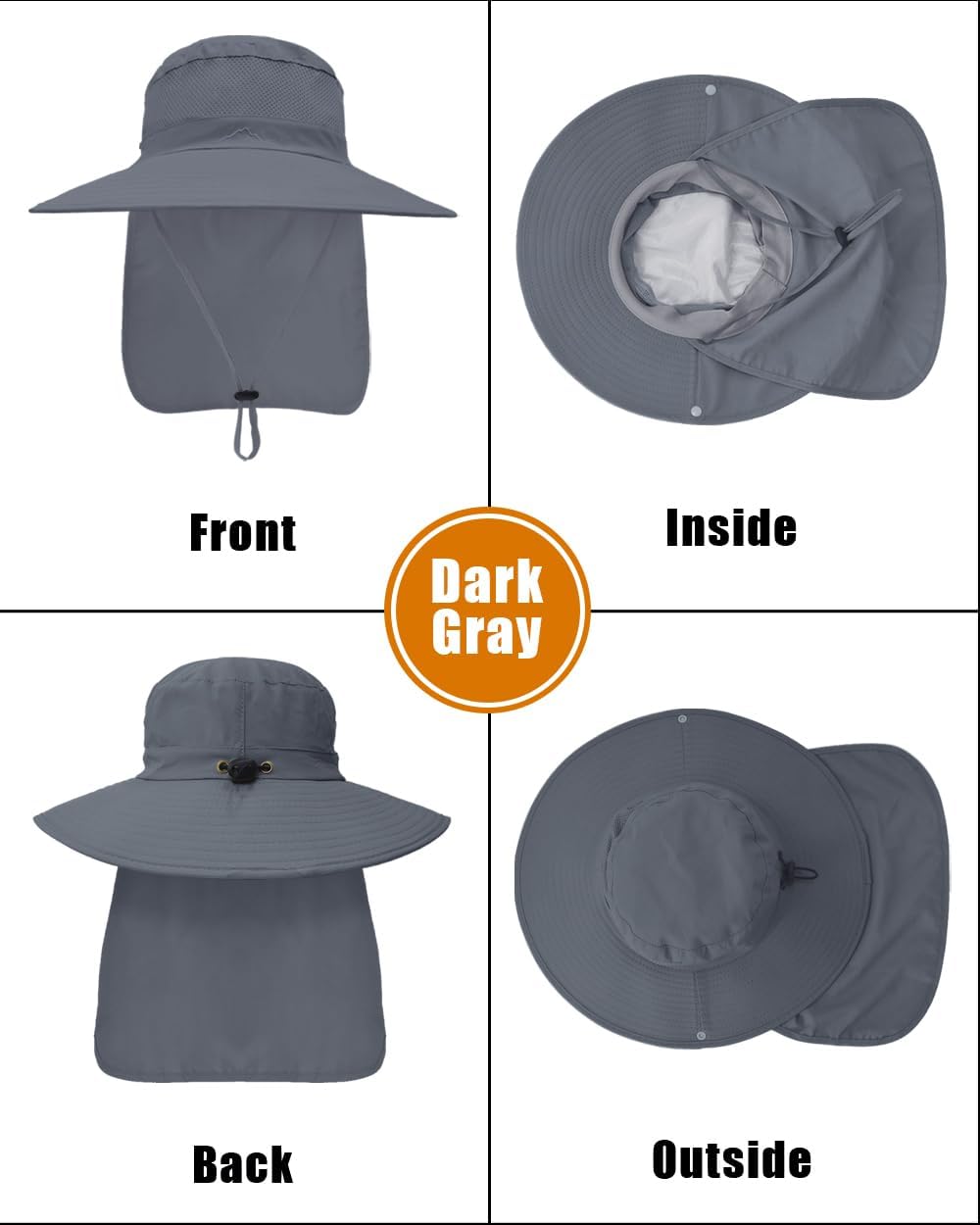 Outdoor Sun Hats with Stowable Neck Flap for Men Women UPF 50+ Mesh Summer Bucket Hat Wide Brim for Fishing Safari Hiking