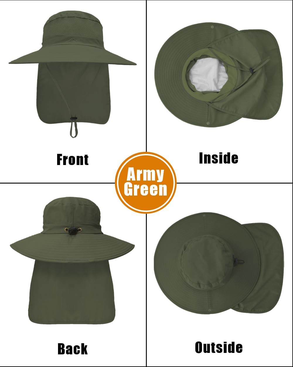 Outdoor Sun Hats with Stowable Neck Flap for Men Women UPF 50+ Mesh Summer Bucket Hat Wide Brim for Fishing Safari Hiking