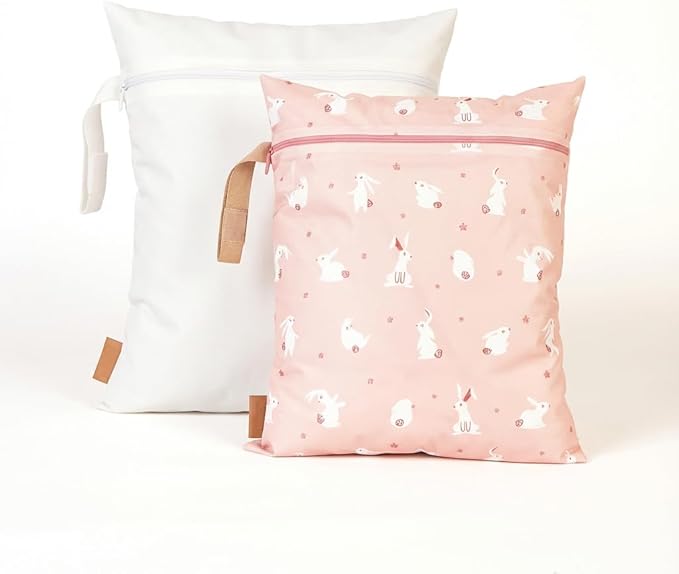 Hamur Wet Bag Set – 2 Pack Reusable Waterproof & Mess-Proof Bags (1 Large 12.6×14.6 in) | Washable at 40 °C, Lightweight Storage for Baby, Travel & Gym Essentials(Pastel-White)