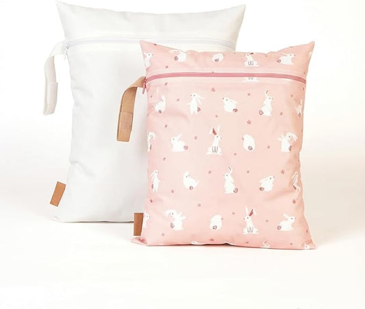Hamur Wet Bag Set – 2 Pack Reusable Waterproof & Mess-Proof Bags (1 Large 12.6×14.6 in) | Washable at 40 °C, Lightweight Storage for Baby, Travel & Gym Essentials(Pastel-White)