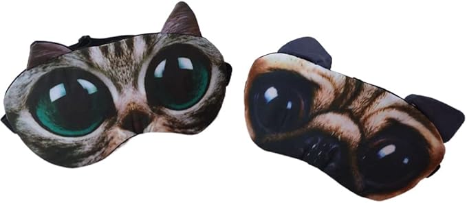 Cute Animal 3D Funny Sleep Eye Mask Eye Cover for Women, Cat Dog Soft Blindfold Sleeping Mask Eyeshade for Plane Travel Office Nap (2 Pack)