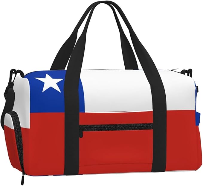 Flag of Chile Print Gym Bag with Shoe Compartment for Women Men, 17.7in Sports Duffle Weekender Tote, Overnight Travel Duffel Bag Carry On