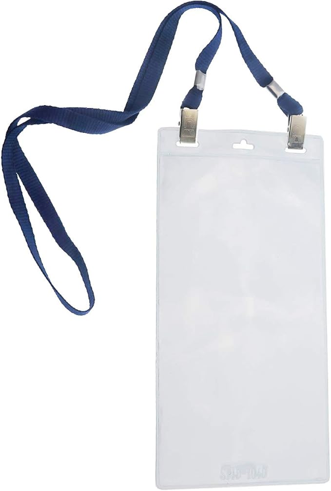 5 Pack - Extra Large 4 x 8 Inch Ticket & Event Credential Badge Holders with No Twist Double Sided Lanyards with Two Bulldog Clips, by Specialist ID (Navy Blue/Dark Blue)