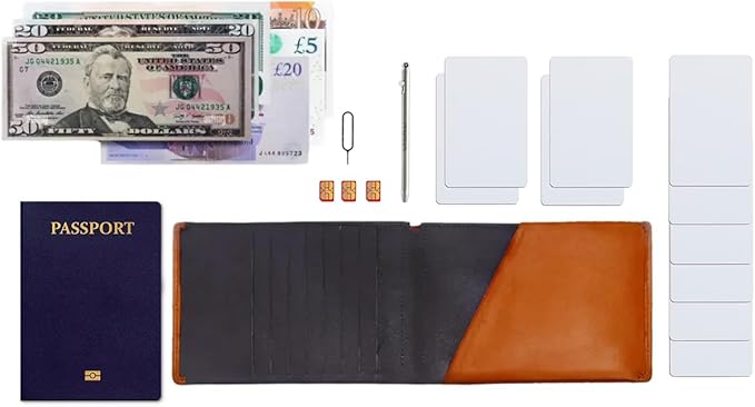 Leather Travel Wallet RFID - Slim Passport Holder for Men & Women - Fits Passport, Cards, SIMs, Pen & Boarding Pass - Secure Travel Document Organizer (Light Brown)